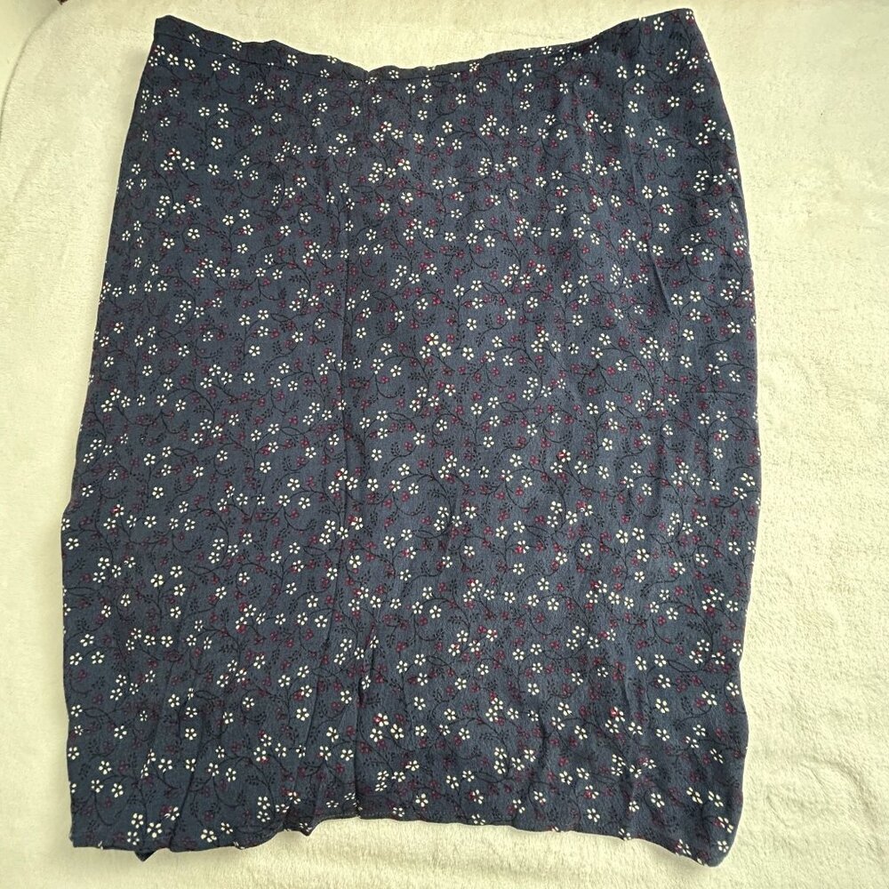 Pipes & Shaw Womens Floral Print Ruched Ruffle Pencil Skirt Blue Zipper-Front